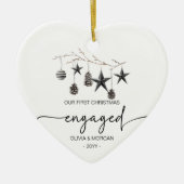 Elegant First Christmas Engaged Names Keramik Ornament (Vorne)