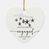 Elegant First Christmas Engaged Names Keramik Ornament (Hinten)