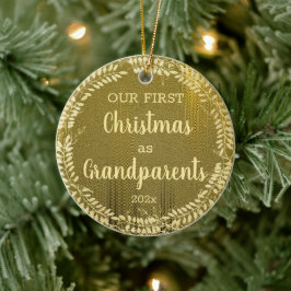 Elegant First Christmas Gold Wreath Keramik Ornament