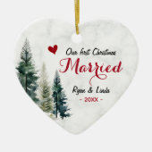 Elegant first Christmas Married heart shaped Keramik Ornament (Vorne)