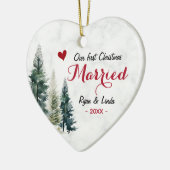 Elegant first Christmas Married heart shaped Keramik Ornament (Links)