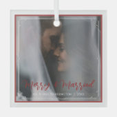 Elegant First Christmas Merry and Married Photo Ornament Aus Glas (Vorderseite)