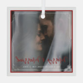 Elegant First Christmas Merry and Married Photo Ornament Aus Glas (Rückseite)