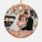 Elegant First Christmas Mr. Mrs. 2 Foto Rose Gold Keramik Ornament (Vorne)
