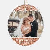 Elegant First Christmas Mr. Mrs. 2 Foto Rose Gold Keramik Ornament (Links)