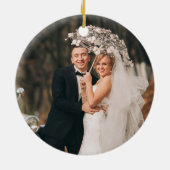 Elegant First Christmas Mr. Mrs. 2 Foto Rose Gold Keramik Ornament (Hinten)