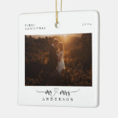 Elegant First Christmas Script Mr. and Mrs. Foto Keramikornament (Links)