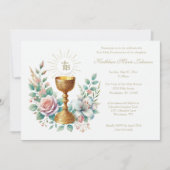 Elegant First Communion Floral Eucharist Einladung (Vorderseite)