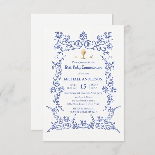 Elegant First Communion Gold Kalium viktorianisch Einladung (Vorne/Hinten)