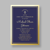 Elegant First Communion Navy Blue Boy Gold Folieneinladung