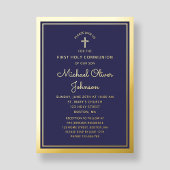 Elegant First Communion Navy Blue Boy Gold Folieneinladung