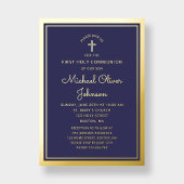 Elegant First Communion Navy Blue Boy Gold Folieneinladung