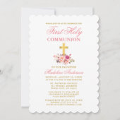 Elegant First Communion Wasserfarbe Rosa Einladung (Vorderseite)