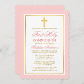 Elegant First Heilige Kommunion Rosa und Gold Einladung (Vorne/Hinten)
