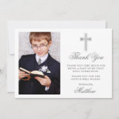 Elegant First Holy Communion Foto Silver Dankeskarte (Vorderseite)