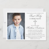 Elegant First Holy Communion Foto Silver Einladung (Vorderseite)