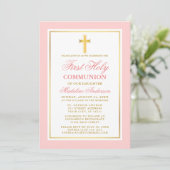 Elegant First Holy Communion Pink Gold Einladung (Stehend Vorderseite)