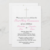 Elegant First Holy Communion Pink Twins Einladung (Vorne/Hinten)