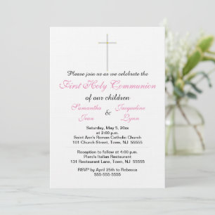 Elegant First Holy Communion Pink Twins Einladung