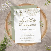 Elegant First Holy Communion White Blossom Floral Einladungspostkarte