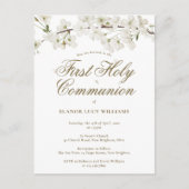 Elegant First Holy Communion White Blossom Floral Einladungspostkarte (Vorderseite)