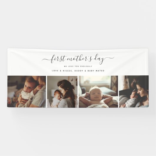 Elegant First Mother's Day Custom Foto Collage Banner (Horizontal)