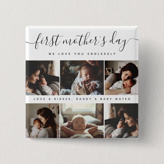 Elegant First Mother's Day Custom Foto Collage Button (Vorderseite)