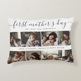 Elegant First Mother's Day Custom Foto Collage Dekokissen