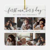 Elegant First Mother's Day Custom Foto Collage Keramikornament (Rückseite)