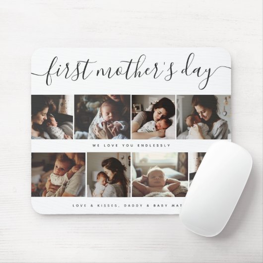 Elegant First Mother's Day Custom Foto Collage Mousepad (Mit Mouse)
