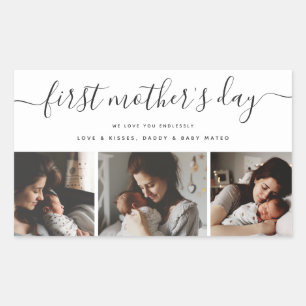 Elegant First Mother's Day Custom Foto Collage Rechteckiger Aufkleber