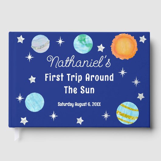 Elegant First Trip Around The Sun Boy's Birthday Gästebuch (Vorderseite)