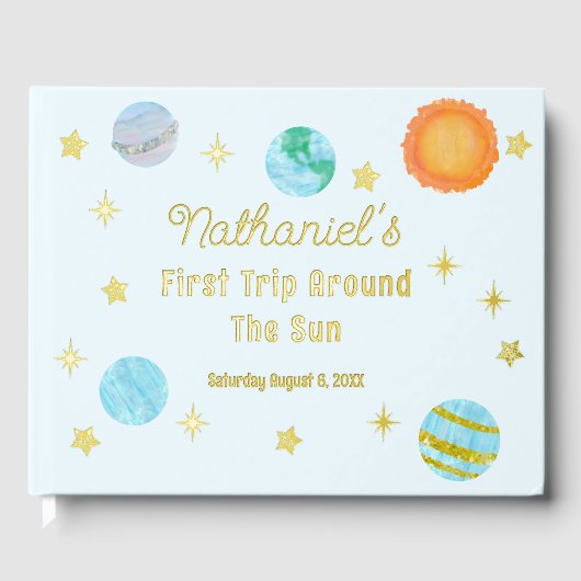 Elegant First Trip Around The Sun Boy's Birthday Gästebuch (Vorderseite)