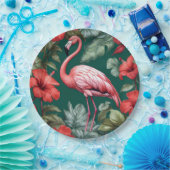 Elegant Flamingo Hibiskus Blume Emerald Green Pappteller (Party)