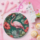 Elegant Flamingo Hibiskus Blume Emerald Green Pappteller (Party)