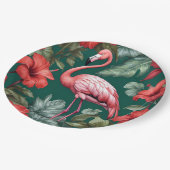 Elegant Flamingo Hibiskus Blume Emerald Green Pappteller (Schrägansicht)