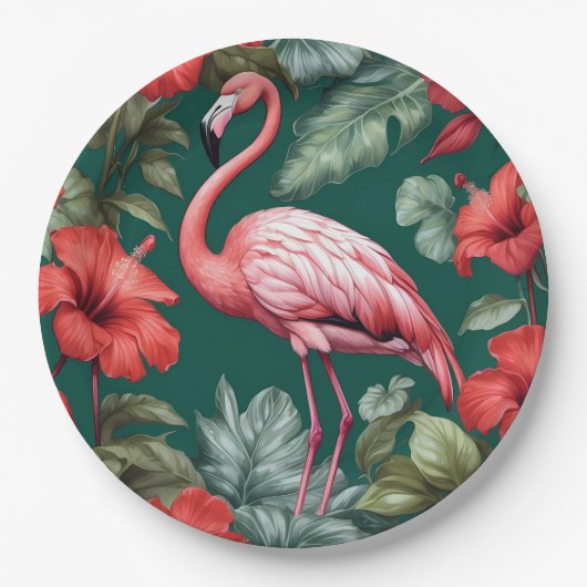 Elegant Flamingo Hibiskus Blume Emerald Green Pappteller (Vorderseite)