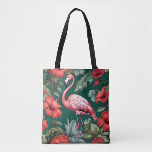 Elegant Flamingo Hibiskus Blume Emerald Green Tasche