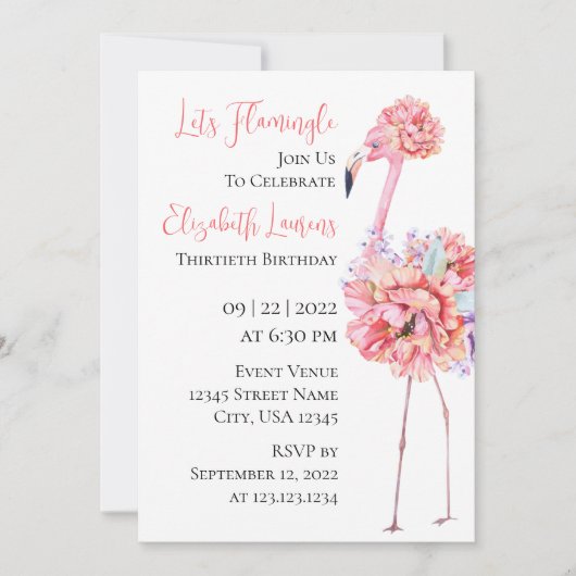 Elegant Flamingo Invitation Ankündigung (Vorderseite)