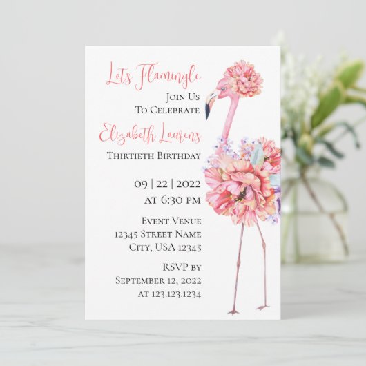 Elegant Flamingo Invitation Ankündigung (Stehend Vorderseite)