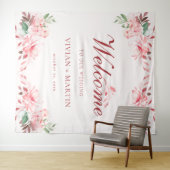 Elegant Flawless Sakura Pink Dream Wedding Willkom Wandteppich (Beispiel (Horizontal))