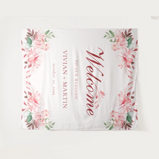 Elegant Flawless Sakura Pink Dream Wedding Willkom Wandteppich (Vorderseite (Horizontal))