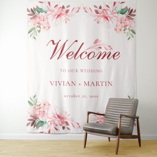 Elegant Flawless Sakura Pink Dream Wedding Willkom Wandteppich (Beispiel)