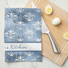 Elegant Fleur-de-Lis - Vintages blaues Französisch Geschirrtuch