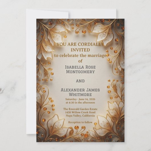 Elegant Flora Design Wedding Invitation Einladung (Vorderseite)