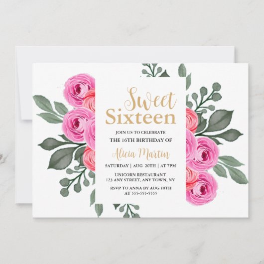Elegant Flora Dusty Pink Rose Gold Sweet 16 Einladung (Vorderseite)
