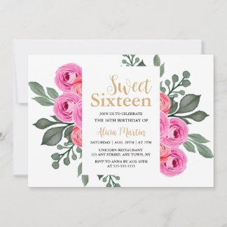 Elegant Flora Dusty Pink Rose Gold Sweet 16 Einladung