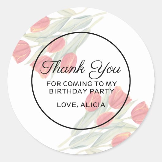 Elegant Flora Spring Red Tulip Danke zum Geburtsta Runder Aufkleber (Vorderseite)