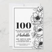 Elegant Floral 100. Geburtstag Einladung (Vorderseite)