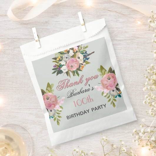 Elegant Floral 100. Geburtstag  Geschenktütchen (Ausgeschnitten)
